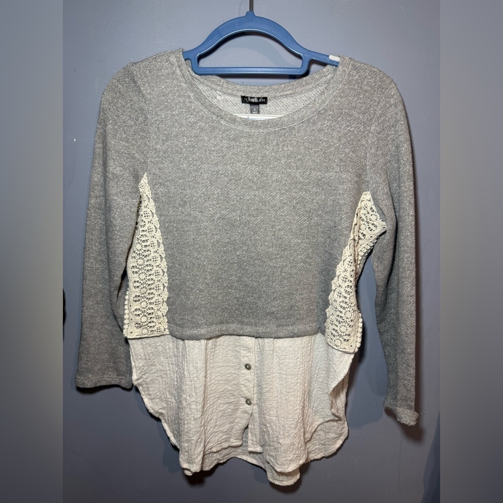 Hannah Gray and Cream Asymmetrical Crop Blouse